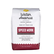 Load image into Gallery viewer, Coffee bag from Water Avenue Coffee Company with 'Speed Work' flavor description on a white background