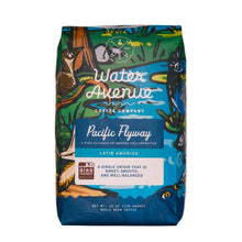 Load image into Gallery viewer, Coffee bag from Water Avenue Coffee called Pacific Flyway with colorful design and text.
